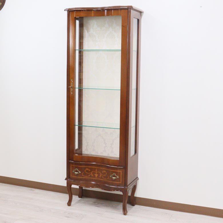 ○幅60cm ショーケース（コレクションケース）高さ170cm 象嵌 猫脚  