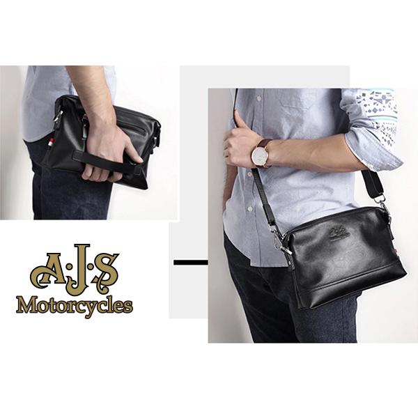 AJS Motorcyclesショルダーバッグ（本革ブラックレザー）の画像