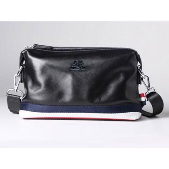 AJS Motorcyclesショルダーバッグ（本革ブラックレザー・カラーライン