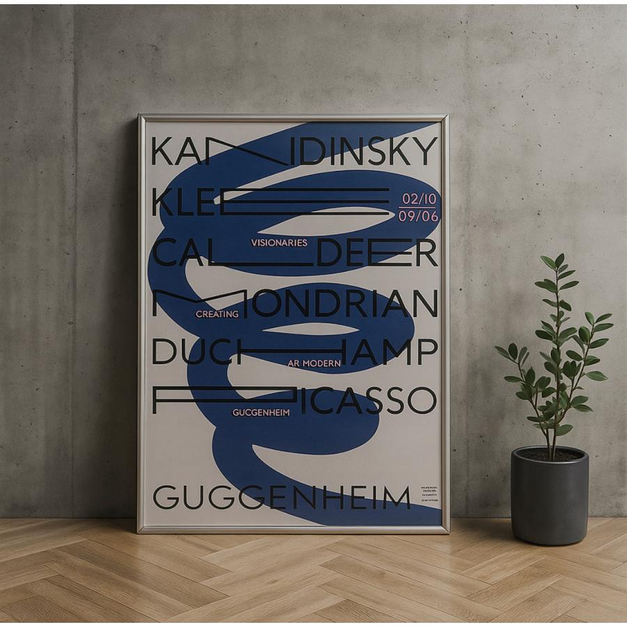 GUGGENHEIM ポスター ブルー ライン シルバーフレーム 額縁 70×50cm