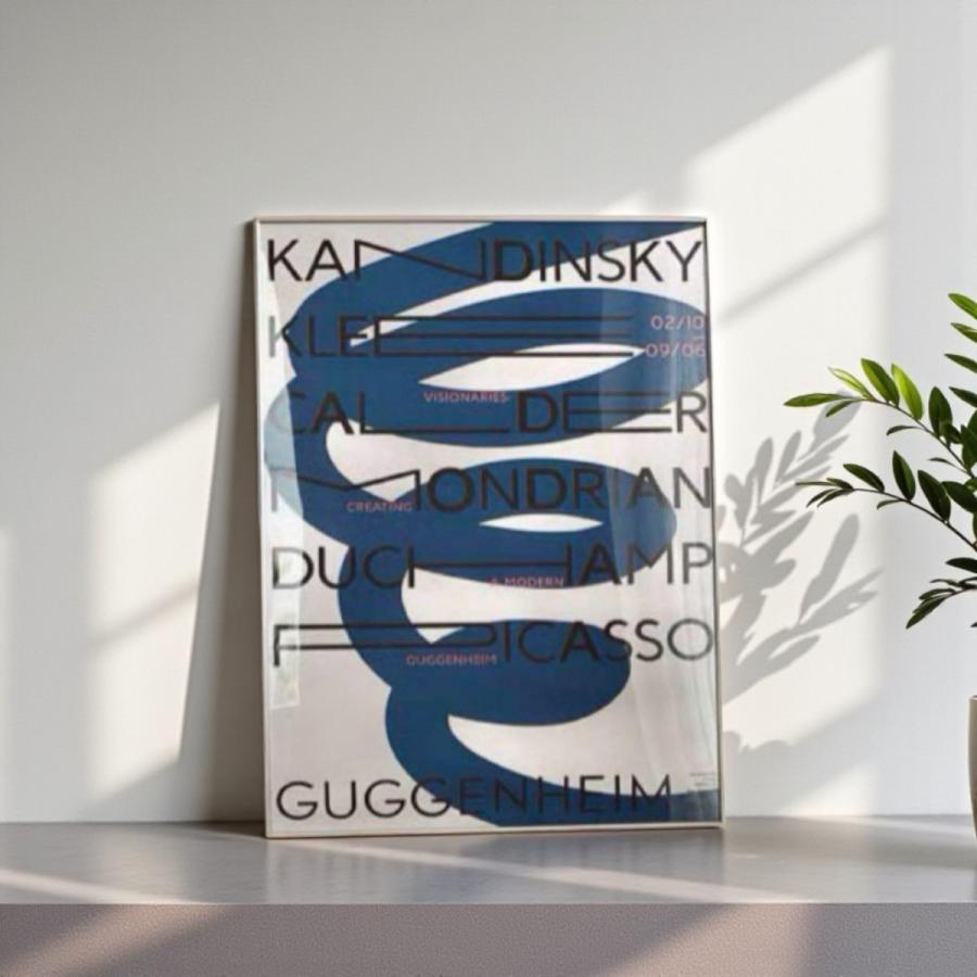GUGGENHEIM ポスター ブルー ライン シルバーフレーム 額縁 70×50cm