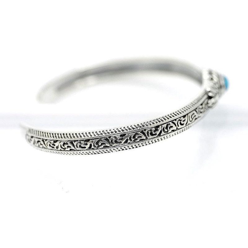 シルバーワン bi ワンポイント ターコイズ｜カービング バングル シルバー925｜細目 メンズ bi ワンポイント ターコイズ｜カービング バングル シルバー925｜細目 メンズ