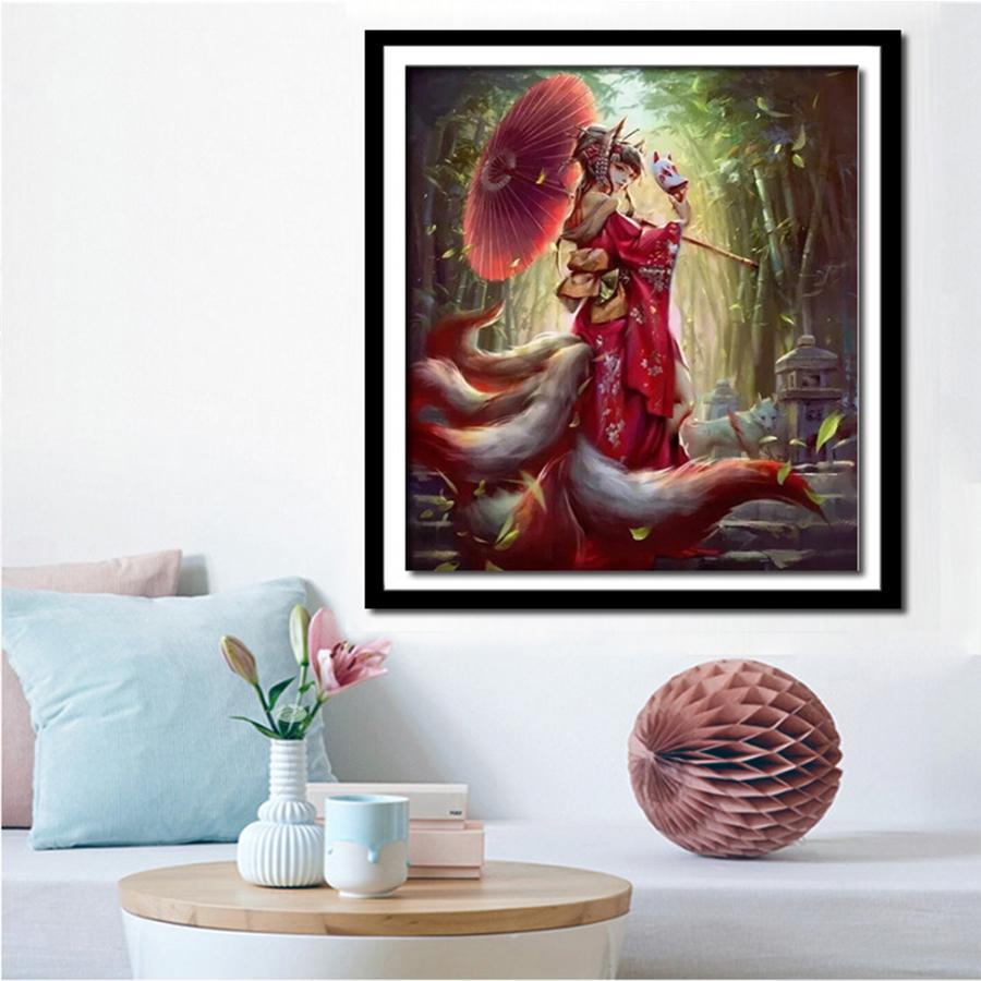 期間限定 ダイヤモンドアートキット 初心者 四角 5d刺繍 刺繍キット ビーズ 図案 九尾の狐妖精少女 きつね 狐 手芸キット アート 趣味 パズルアート やり方 簡単 Aynaelda Com