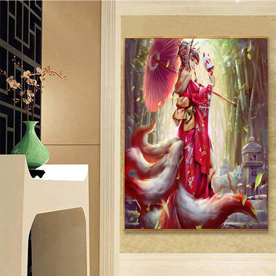 期間限定 ダイヤモンドアートキット 初心者 四角 5d刺繍 刺繍キット ビーズ 図案 九尾の狐妖精少女 きつね 狐 手芸キット アート 趣味 パズルアート やり方 簡単 Aynaelda Com