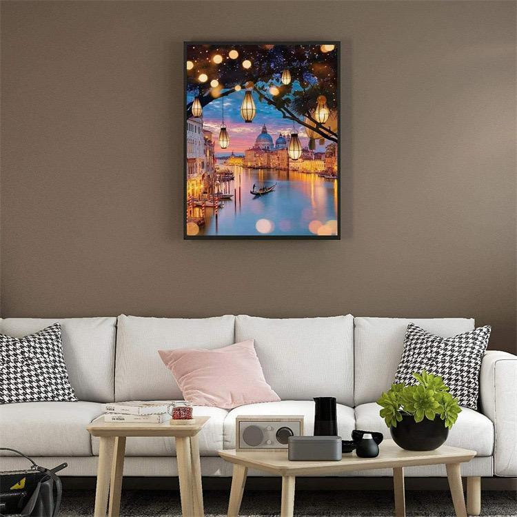 ダイヤモンドアート ヨーロッパ 城 川 ランタン 夜景 キット 癒し