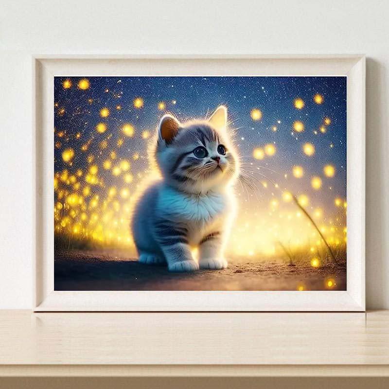5D ダイヤモンドアート 猫 かわいい 星空 星光 蛍 夜明け ネコ 可愛い