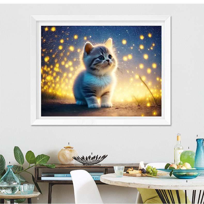 絵画 。壁掛け絵手描き【猫たちは銀河にかわいい星を入れている】 絵画 額入り 壁掛け F4 千春 しあわせのねこ 複製画 1枚 日本