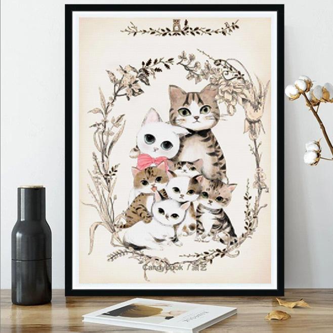 クロスステッチ Diy 刺繍キット 手芸キット 家族 猫 癒し 和む 図案 初心者に優しい 簡単 刺繍 送料無料 指ぬき 糸通し付き 日本語解説付き 壁アート アニマル Cxy72 アルシオン 通販 Yahoo ショッピング