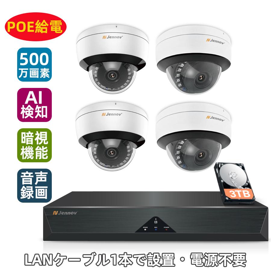 室内試しのみ】poe給電 防犯カメラ4台 モニター 付録画3TB HDDセット