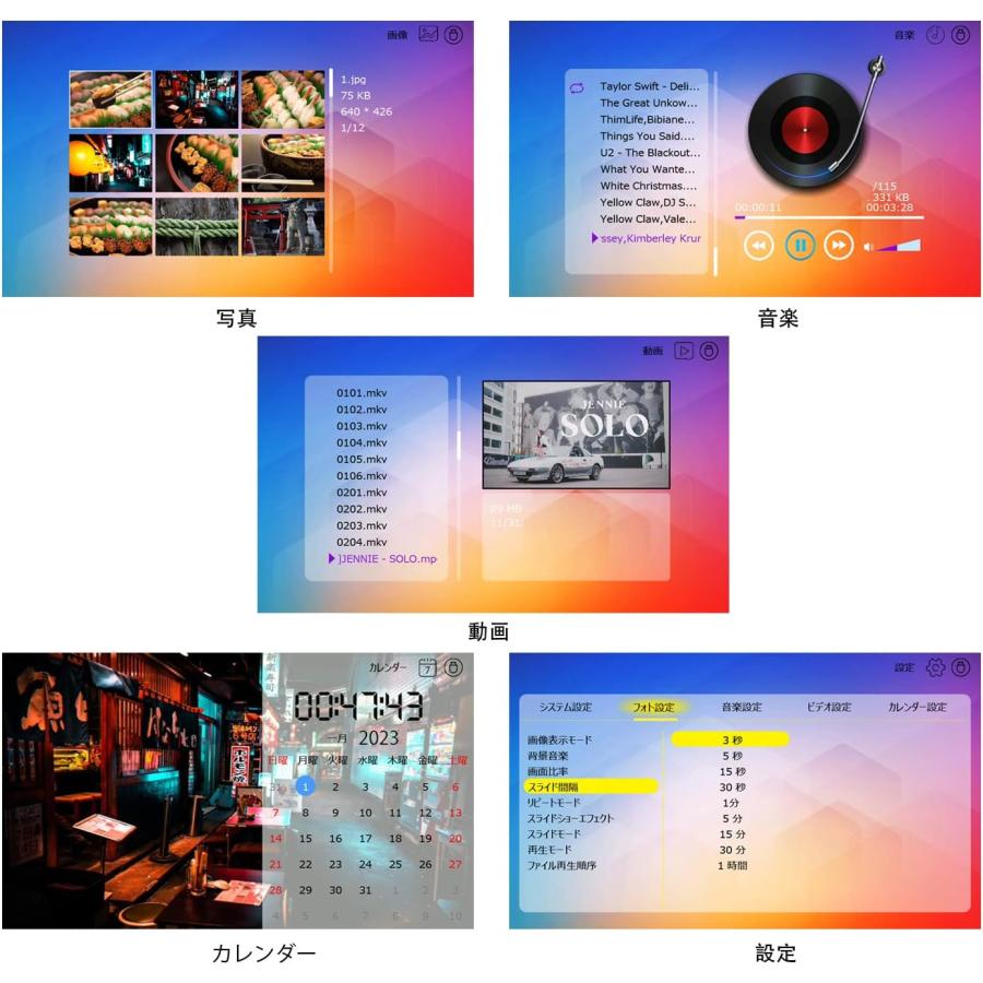 デジタルフォトフレーム 7インチ 写真立て 1024x600 写真 動画 音楽