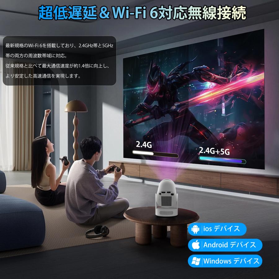 プロジェクター 家庭用 スピーカー付 18000LM 1080P Wi-Fi6 4K対応