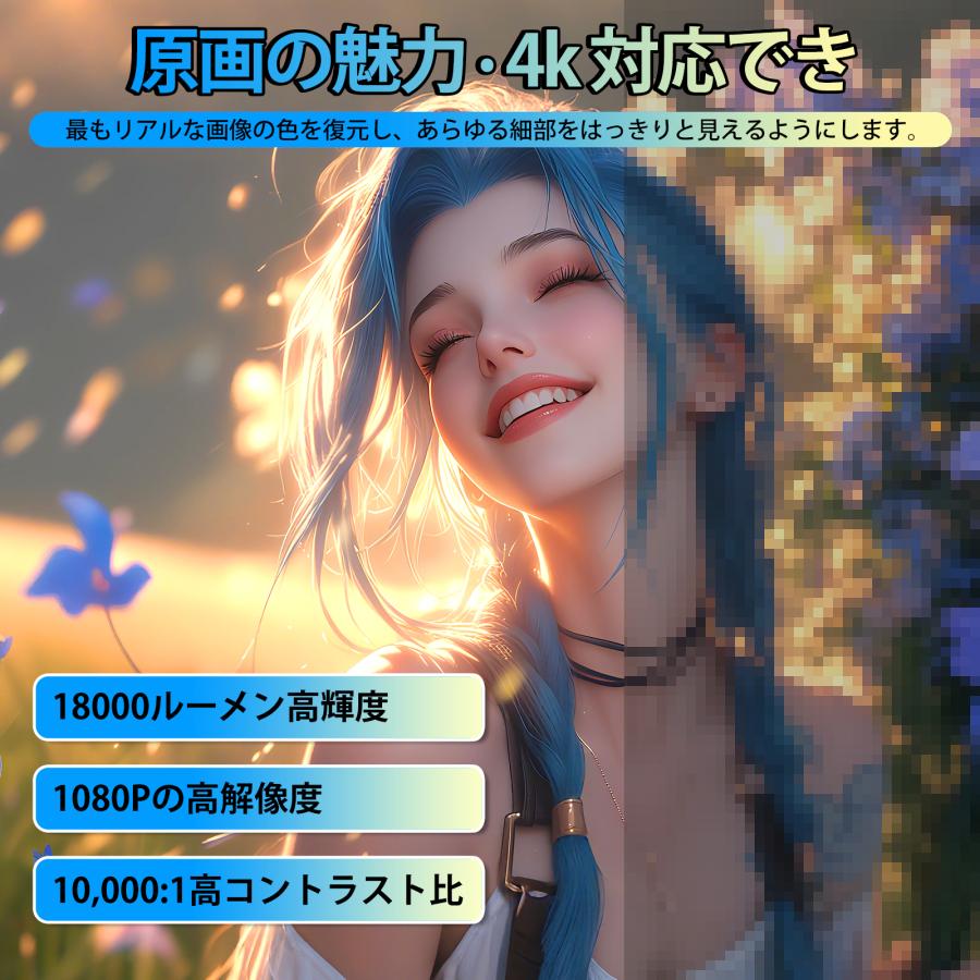 プロジェクター 家庭用 スピーカー付 18000LM 1080P Wi-Fi6 4K対応