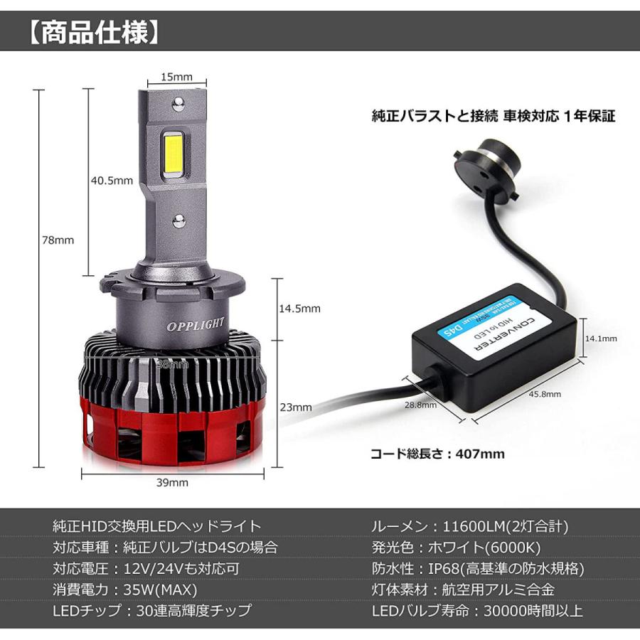 d4s ledヘッドライト 車検対応 純正D4S ホワイト6000K 11600LM 35W D4