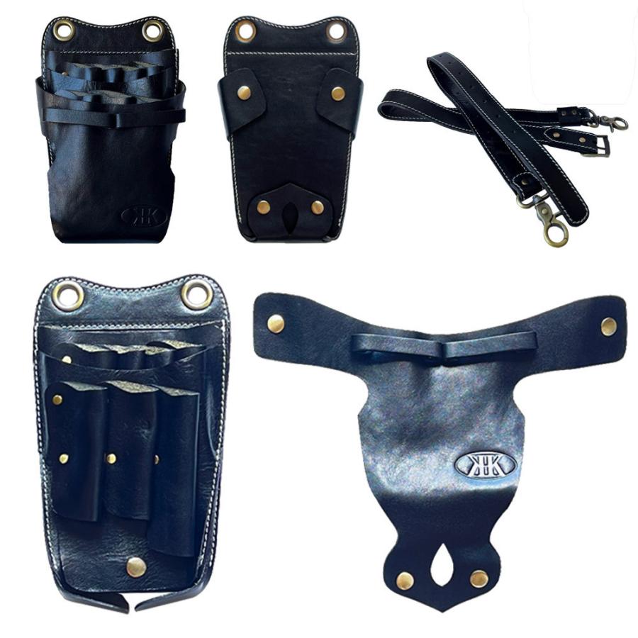 シザーケース 美容師 プロ トリマー 両面 本革 ハサミ 7丁 大容量 業務