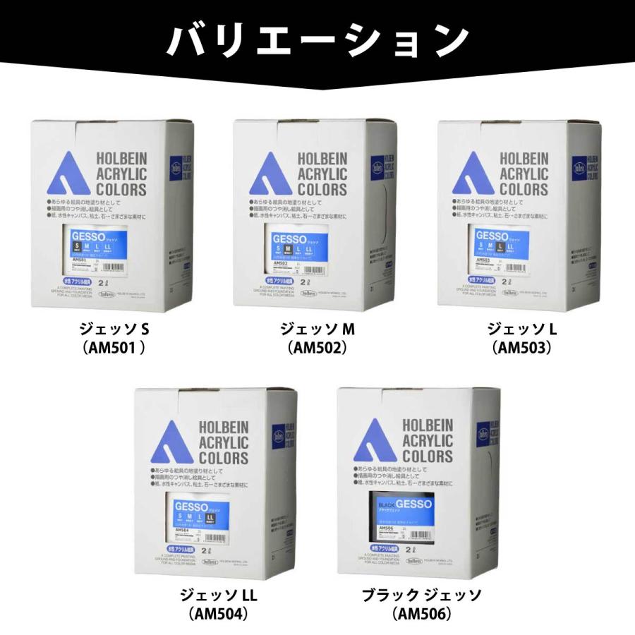 ホルベイン アクリル絵具下地材 ジェッソ 2L S M L LL ブラック