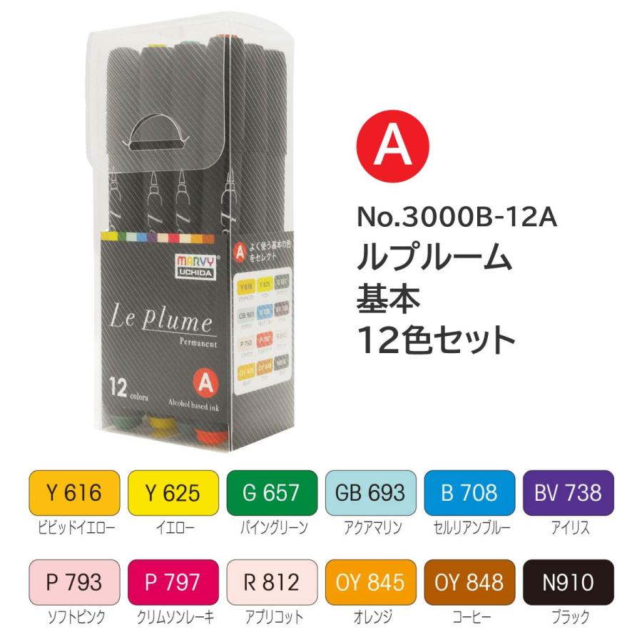 マービー ルプルームパーマネント(アルコールマーカー) 12色セット