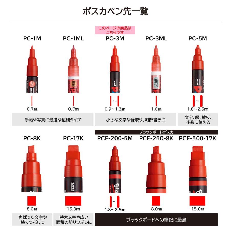 ポスカ 三菱鉛筆 【単色・細字丸芯】 スタンダードカラー 【全20色