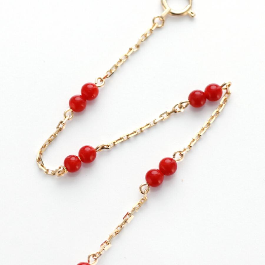 18金 天然珊瑚ブレス(血赤色) ≪送料無料&1年保証付き≫ 日本産血赤珊瑚3ミリ玉付きK18ブレスレット