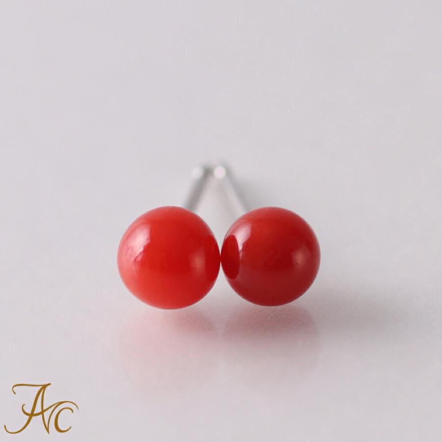 桃色珊瑚と赤珊瑚のピアス ≪送料無料&1年保証付き≫ 日本産血赤珊瑚4ミリ玉K18ホワイトゴールド