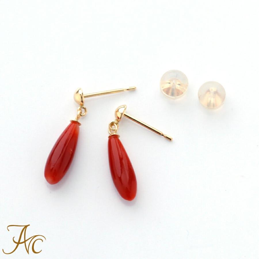 ≪送料無料&1年保証付き≫ 日本産血赤珊瑚つゆ型ブラ・K18ピアス  