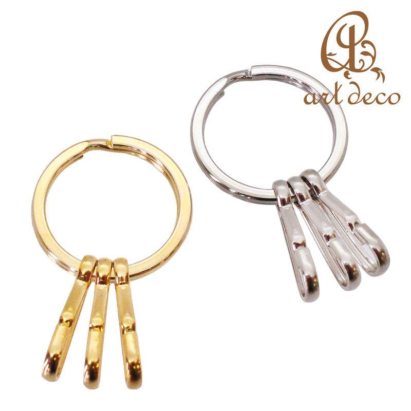 キーリング キーホルダー 3連フック付き 糸ナス 50個 内径23mm