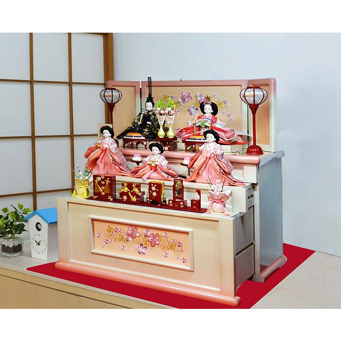 ワンランク上の雛人形 プリンセス雛人形 三人官女つき三段式収納セット