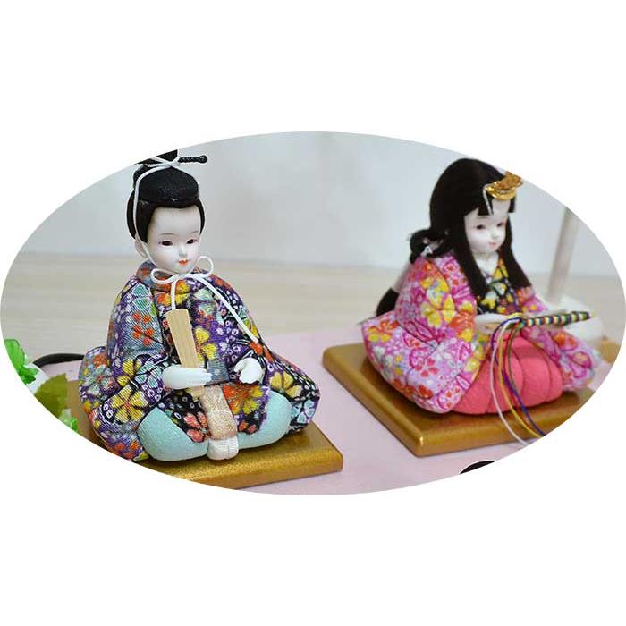 かわいい雛人形　プリンセス雛人形　小型で可愛い　コンパクト　木目込み人形五人飾り　ほのか雛　ピンクケースセット　(３KM-3133-HA)