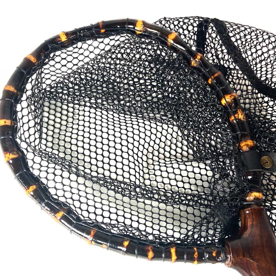 ランディングネット おすすめ 黒竹・木製 木目 ラバー 渓流 Mサイズ