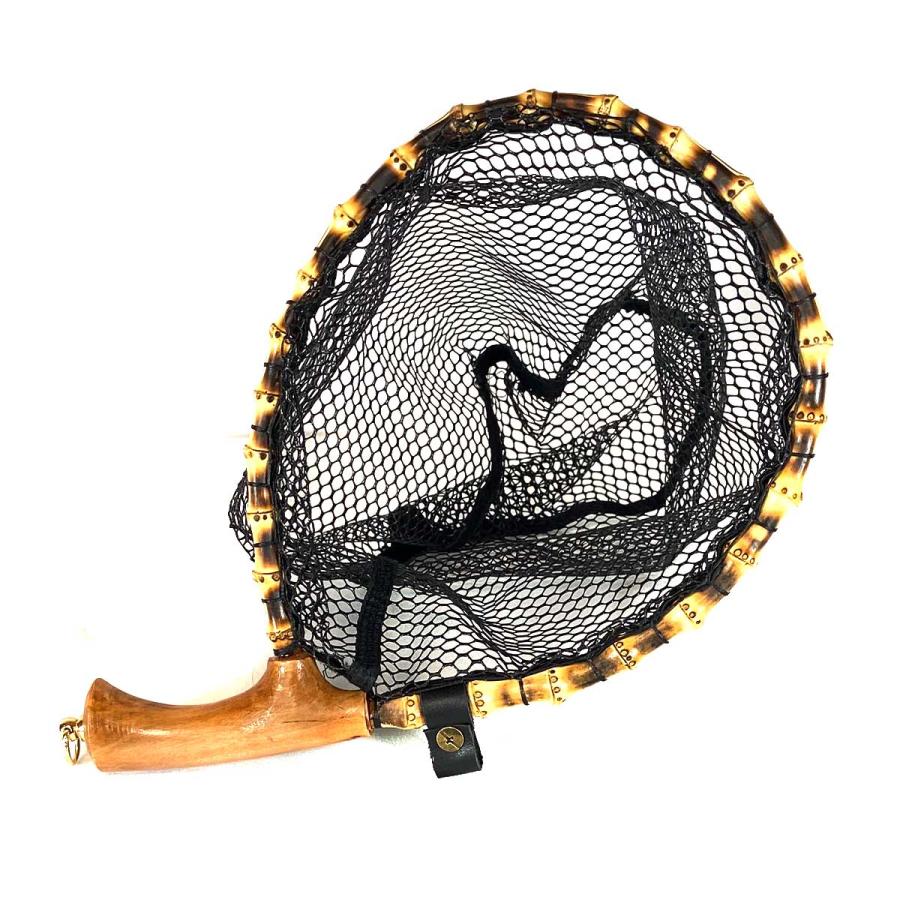 ランディングネット Lサイズ カーブ 木製 木目 ラバー 渓流 タモ網