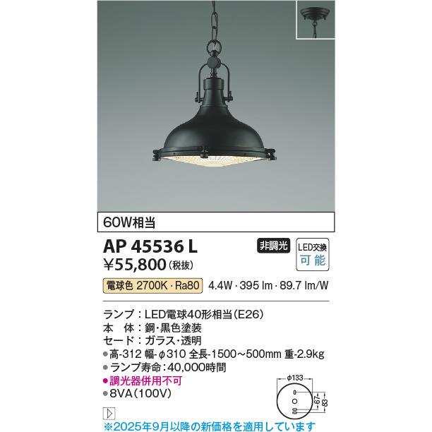 KOIZUMI（コイズミ） コイズミ照明 洋風ペンダント AP45536L 工事必要