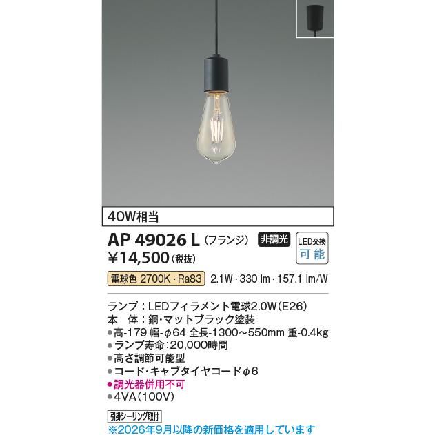 KOIZUMI（コイズミ） コイズミ照明f ペンダント AP49026L 電球色