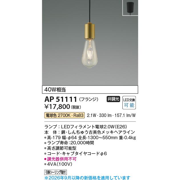 KOIZUMI（コイズミ） コイズミ照明f ペンダント AP51111 電球色