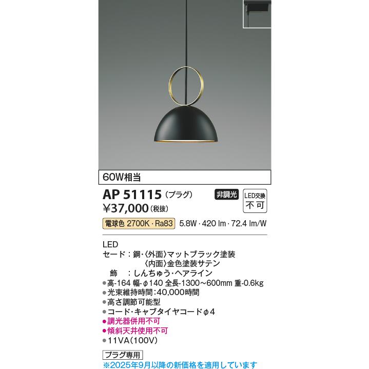 KOIZUMI（コイズミ） コイズミ照明 ダクトレール用ペンダント AP51115