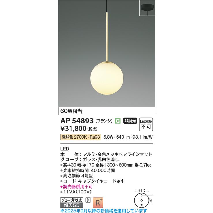 KOIZUMI（コイズミ） コイズミ照明 ペンダント AP54893 工事必要 電球