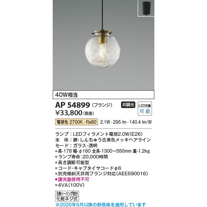 KOIZUMI（コイズミ） コイズミ照明 ペンダント AP54899 工事必要 電球