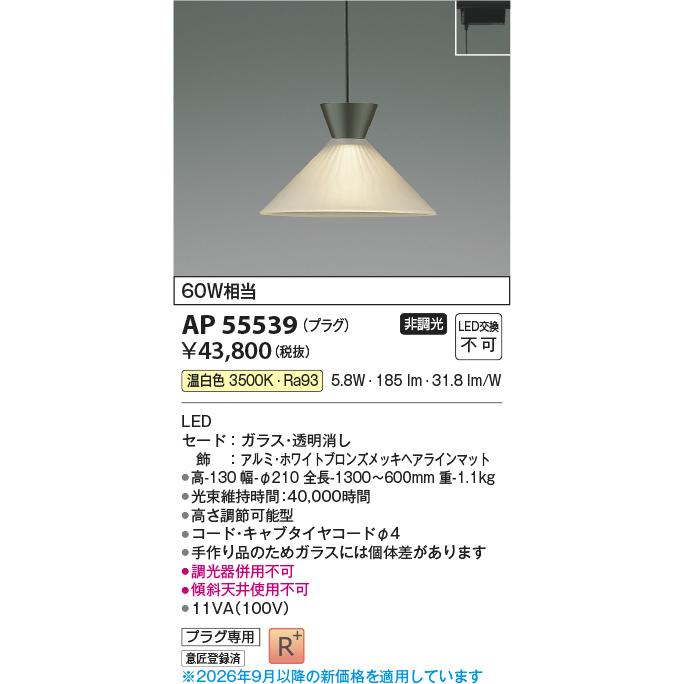 KOIZUMI（コイズミ） コイズミ照明 ダクトレール用ペンダント AP55539