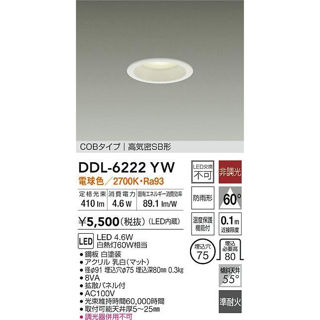 大光電機 屋内・屋外兼用ベースダウンライト DDL6222YW COB 大光電機 屋内・屋外兼用ベースダウンライト DDL6222YW COB