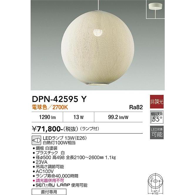 大光電機 直付ペンダント DPN42595Y 白熱灯100W相当 電球色 : アート