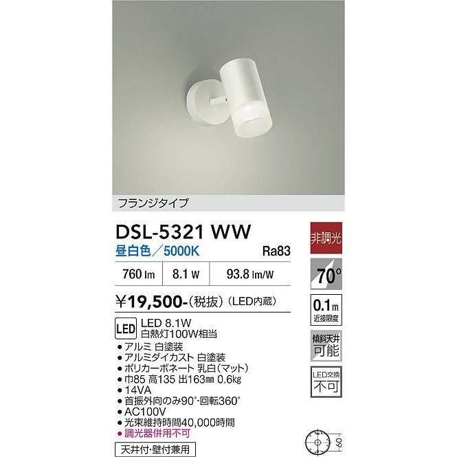 大光電機 スポットライト 屋内用 DSL5321WW 工事必要 : アート