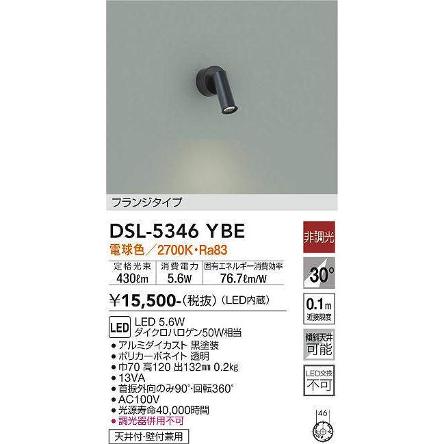 大光電機 直付型スポットライト 屋内用 DSL5346YBE 工事必要 DAIKO 大光