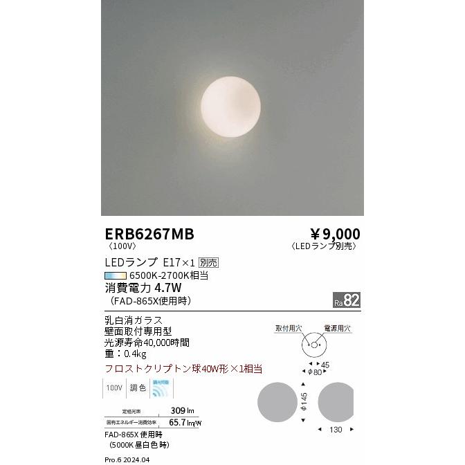 遠藤照明 ブラケット 屋内用 ランプ別売 ERB6267MB 工事必要 : アート