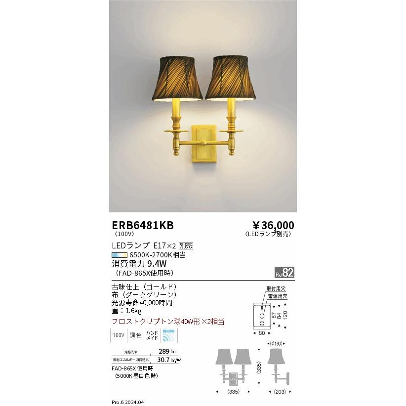 遠藤照明 ブラケット 屋内用 ランプ別売 ERB6481KB 工事必要_1