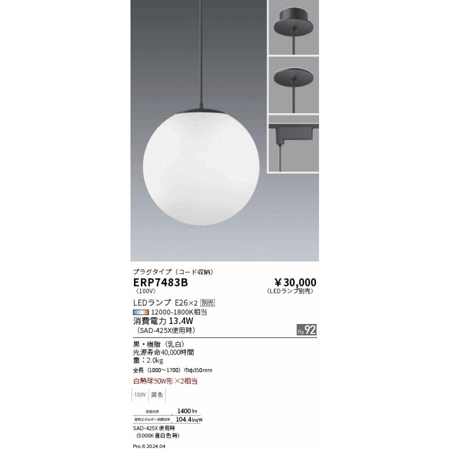 遠藤照明 ダクトレール用ペンダント ランプ別売 無線調光 ERP7483B