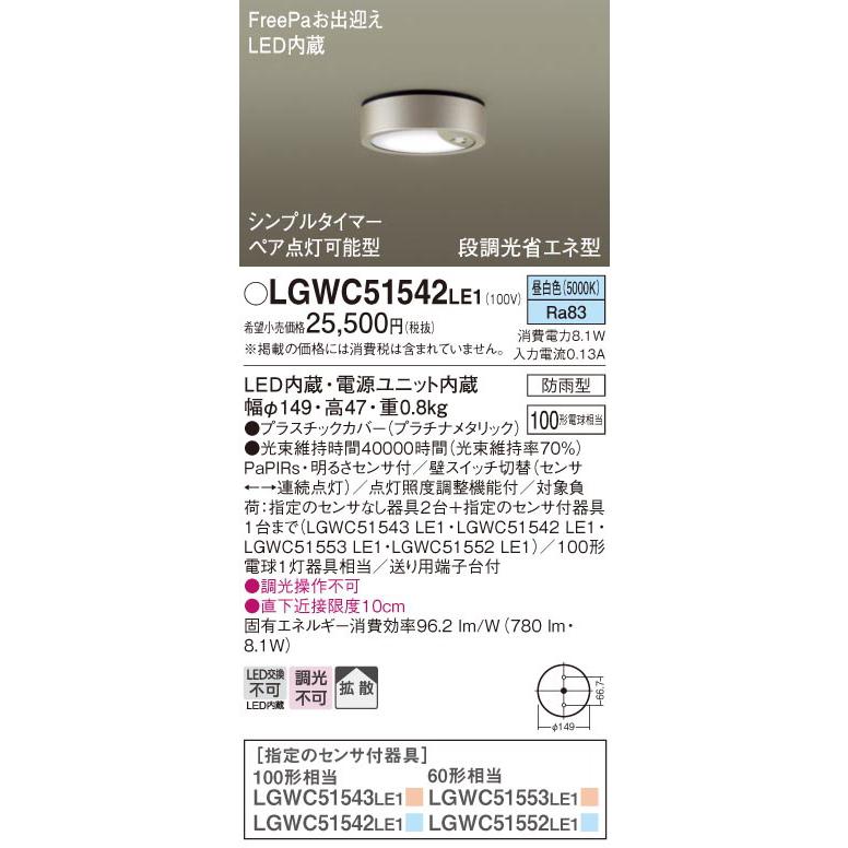 パナソニック　Panasonic センサー付　LEDダウンシーリング Panasonic パナソニック LEDセンサ付軒下用ダウンシーリング 100