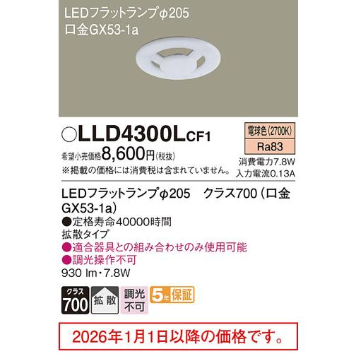 Panasonic（パナソニック） LEDフラットランプ タイプ クラス700（口金