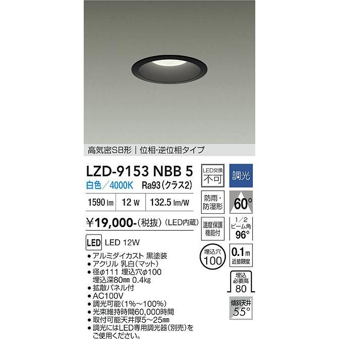 大光電機 屋内外兼用ベースダウンライト LZD9153NBB5 Φ100 白熱灯200W