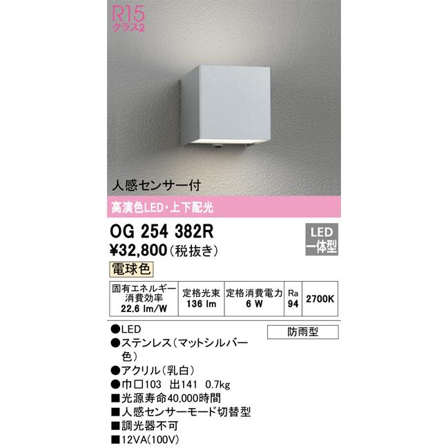 ODELIC オーデリック 人感センサー付ポーチライト OG254382R