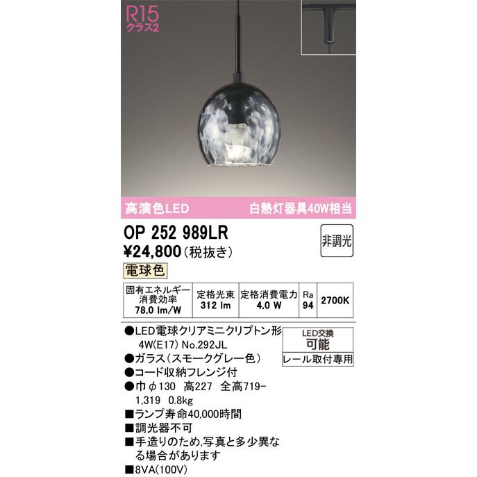 ODELIC（オーデリック） ダクトレール用ペンダント OP252989LR 電球色