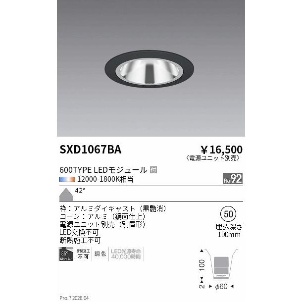 遠藤照明 ダウンライト SXD1067BA 工事必要 : アートライティング