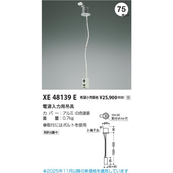 コイズミ照明 電源入力用吊具 XE48139E 工事必要の画像